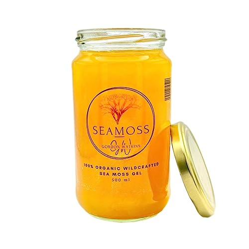 Sea Moss Gel, Made with Wildcrafted, Irish Sea Moss from Grenada. Vegan. Dr Sebi Approved. (Honey, Turmeric and Ginger, 500ml)