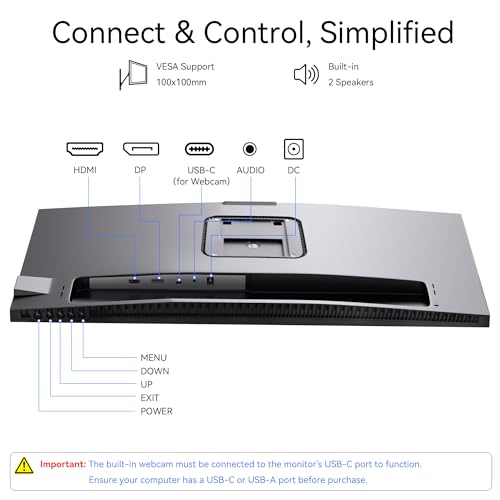 Image of 23.8 Inch Monitor with Pop-Up Webcam - 2K 2560 x 1440 IPS Computer Monitor, 100Hz Vertical Gaming PC Screen, Built-in 3MP Webcam & Microphone, HDMI, DisplayPort, Display for Office Home