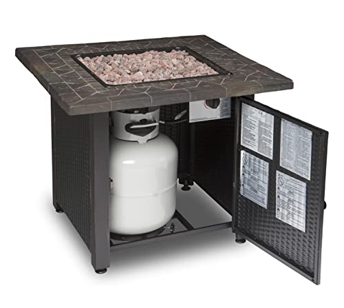 Endless Summer 30 Inch Square 30,000 Btu Lp Gas Outdoor Fire Pit Table With Mosaic Resin Mantel, Steel Wicker Design Base, And Lava Rock, Black #TOP6