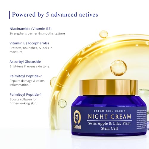 Image of Tatha Dream Skin Elixir Night Cream with Swiss Apple & Lilac Stem Cells | Anti-Aging, Firming & Brightening | Hydration, Barrier Repair & Protection from Stress & Pollution| For All Skin Type