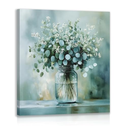 IAFWZX Wrapped Canvas Sage Green Eucalyptus Farmhouse Wall Art 12x12 in