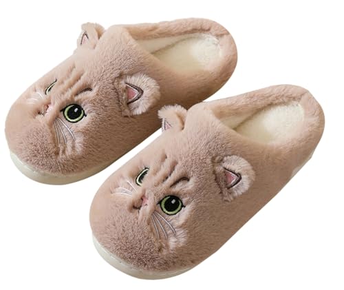 Fuzzy Cat Slippers House Slippers for Women Men Cute Cat Animal Plush Cotton Slipper Shoes Cartoon Cat Lovers Home Slipper