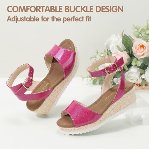 Image of PANDANINJIA Girls Wedge Sandals Espadrilles Platform Heels for Girls Dress Shoes Ankle Strap Little Big Kids Sandals Summer Shoes