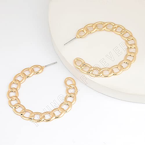Image of Young & Forever Gift Stainless Steel Gold Plated Curb Chain Hoop Earrings for Women Big Hoop Dangle Earring for Women Circle Earrings Thin Geometric Hoop Earrings