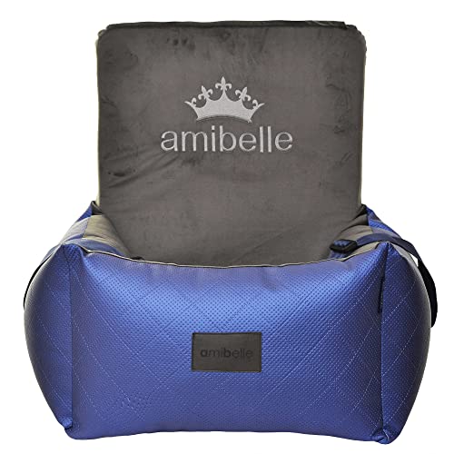 BOUTIQUE ZOO Hunde Auto Sitz | Universal Waschbar Hundeautositz für Hunde und Katzen | Farbe: Blau | Kunstleder, Flauschig Plüsch | Größe: 55 x 55 cm