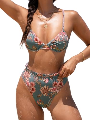 Image of CUPSHE Women Swimsuit Bikini Set High Waisted Two Piece Bathing Suit
