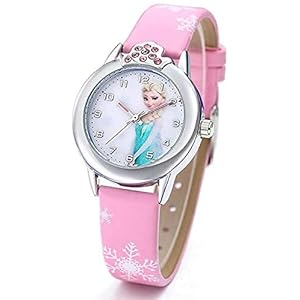 Kinderpolshorloge met leren armband motief: de ijskoningin – volledig onbevroren Elsa, riem