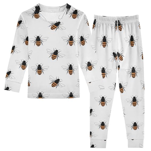 Pajama Sets Long Sleeve Cartoon Insect Bee Pattern Soft Comfy Sleepwear 2 Piece PJS 3-8T