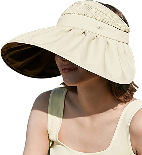 Beneunder Large Brim Foldable Sun Visor For Women Upf50+ Uv Protection (Beige) #TOP18