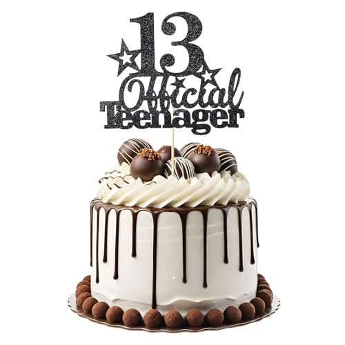 Tyqour 13.Geburtstag Tortendeko Schwarz Official Teenager 13th Birthday Cupcake Toppers 13 Happy Birthday Kuchen Deko Glitter Für 13. Geburtstag Kuchendeko Dekoration Mädchen Jungen