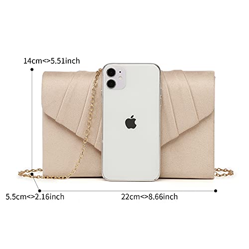 Labair Women's Evening Handbags Pleated Suede Evening Bag Velvet Clutch Bag Wedding Bridal Formal Purse. (Nude) #TOP2