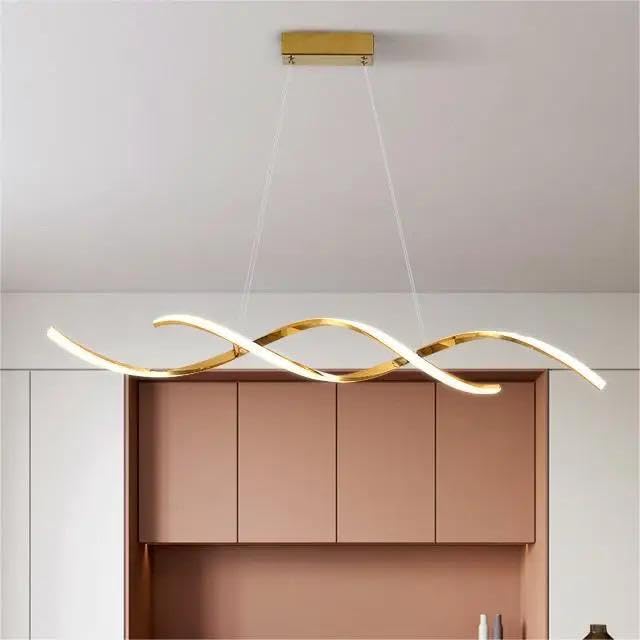 Image of blissbells Modern Wave LED Pendant Ceiling Light for Dining Room, Luxury Linear Hanging Chandelier with Adjustable Suspension, Gold Finish Decorative Light Fixture for Living Room & Kitchen Island