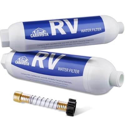 Caravista RV Water Filter - Inline Water Filter with Flexible Hose Protector - NSF & ANSI 42 Certified - Camping Essentials for Reducing Odors, Bad Taste, Chlorine and Rust?2 Pack?