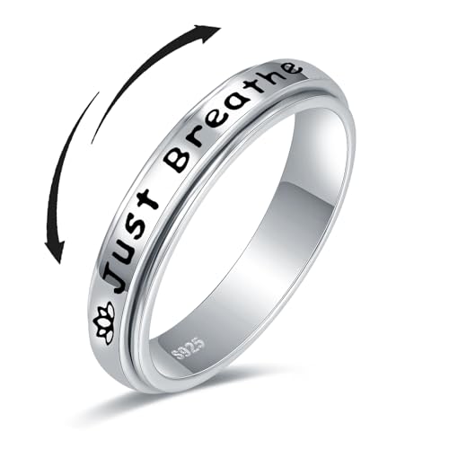 Just Breathe Spinner Fidget Rings - 925 Sterling Silver Anxiety Relieve Rings Worry Stress Rings Relieving Boredom ADHD Autism Band Jewelry Gifts for Women Men 6-10# (9)