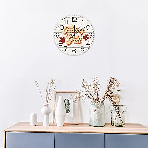 Falling For Fall Wall Clock Maple Leaves Vintage Fall Wood Clock Battery Operated Quartz Silent Non-Ticking Clock Farmhouse Rustic Wood Wall Art Thanksgiving For Office School 10 Inch #TOP2