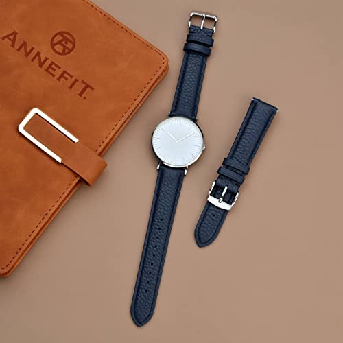 Image of ANNEFIT Watch Band 18mm, Quick Release Textured Padded Leather Straps with Silver Buckle for Men and Women (Dark Blue)
