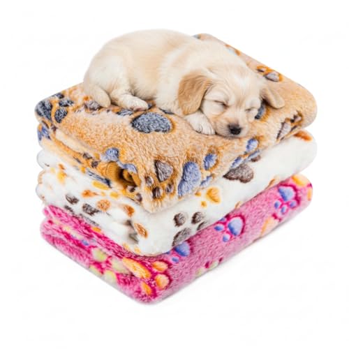LeapSheep - LeapSheep Pet Blankets for Dogs Cats - 3Pack Heart Pattern Super Soft Fluffy Dog Blankets for Small Medium Large Doggy Kitten (Paws, Medium)