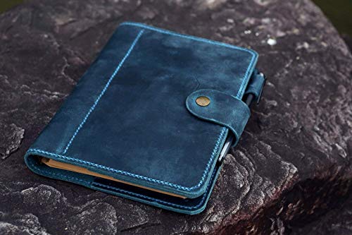 Personalized vintage marine blue refill leather journal A5 6 ring leather planner binder travelers journal travel notebook cover NBA511TB3