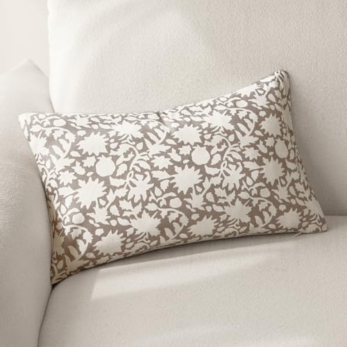 Image of Foindtower Set of 2 Decorative Neutral Floral Lumbar Throw Pillow Covers Accent Farmhouse Cushion Covers Boho Vintage Pillowcase for Couch Sofa Bedroom Living Room Home Decor,12x20 Inch,Tan