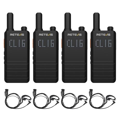 Retevis B63H Walkie Talkies Profesional, 103g Mini Walkie-Talkie Recargable con Pantalla, Nueva Versión de RT622P (2.0), 1620 mAh, USB C, Walkies para Restaurantes, Familia Regalo (Negro, 2 Par)