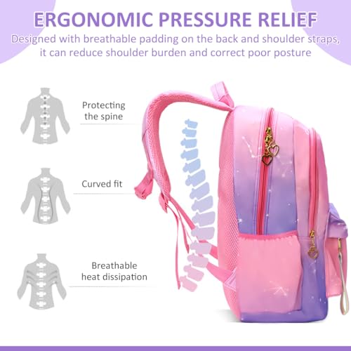 Image of PALAY School Backpack for Girls Large School Backpack for SchoolGirls 6-12 Years Old Colorful Gradient Pink Fashion Primary Schoolgirls Backpack School Gift, Christmas Gift Rakhi Gift