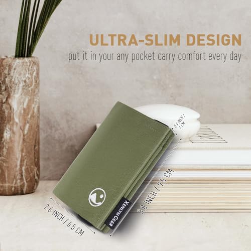 Image of Minimalist Slim Wallet for Men, Heavy Duty Ripstop Nylon Trifold Wallet, Water Resistant Durable Front Pocket Wallet with Elastic Band, Large Capacity, Includes 1 RFID Blocking Card, Green