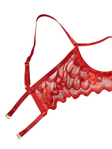 image for Lilosy Women's Sexy Underwire Floral Lace Sheer Lingerie Set See Throu