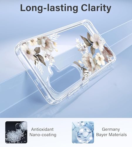 Image of Elzzi Clear Transparent Cover for Samsung S25 Fe 5G Case Shockproof Case Floral Design Full Camera Protection Shockproof PC Covers Transparent Flower Cover for Girls & Women (Grey)