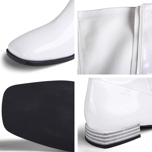 GENSHUO Knee High Boots for Women Comfy Flat Heel Vintage Square Toe Fall Winter Solid Side Zipper Costume Knight Booties4