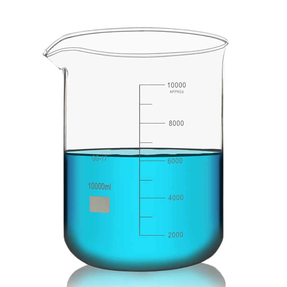 Vasos de precipitados de vidrio de forma baja de 10000 ml, 1 ud./2 uds./4 uds. Vasos de precipitados de laboratorio de borosilicato engrosado, vasos de medición de vidrio con graduación y pico, para