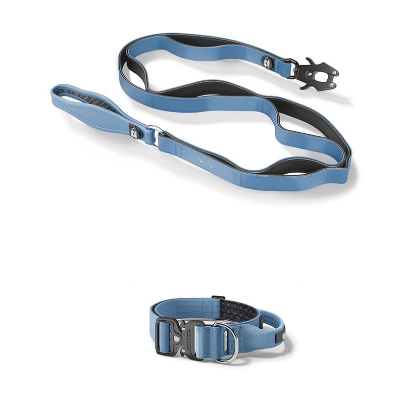 Bullyion ® Original Equipment Progressive Ladder Lead 1.4m & Tactical Dog Collar - Softcell Padding – Lockforce Fastening Buckles – Multiple Handles (WIDTH- 5 cm SIZE- MEDIUM, CORNWALL BLUE)