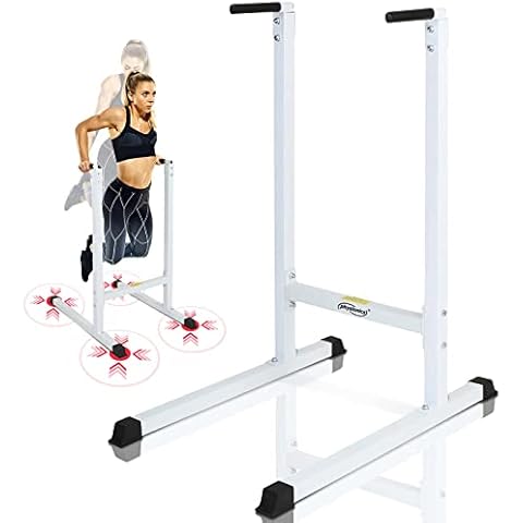 Physionics® Dip Station - bis 120kg, 103/67/123cm, Freistehend, Bizeps, Trizeps, Bauch- und Rückentraining, Gepolsterte Griffe Cover