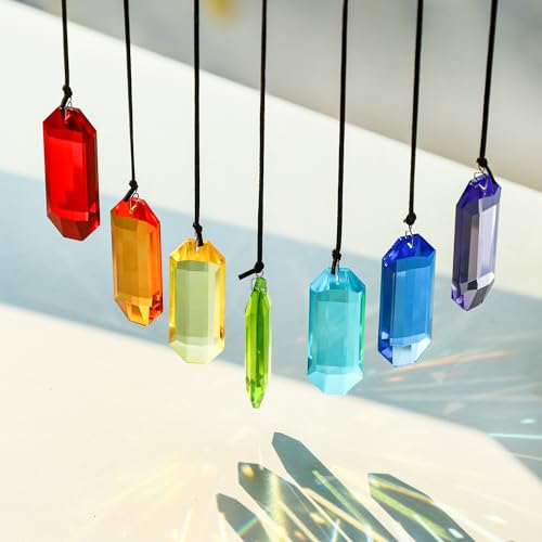 HDCRYSTALGIFTS 7pcs Crystal Colorful Suncatcher Rainbow Maker Crystal Prism Sun Catcher for Windows Hanging Crystals Wind Chime Ornament Glass Prism Sun Catcher Indoor Outdoor Home Garden Deco - Image 2