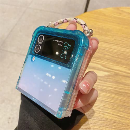 Coque Samsung Z Flip 4 et 3 transparente jaune bleu avec cordon amovible