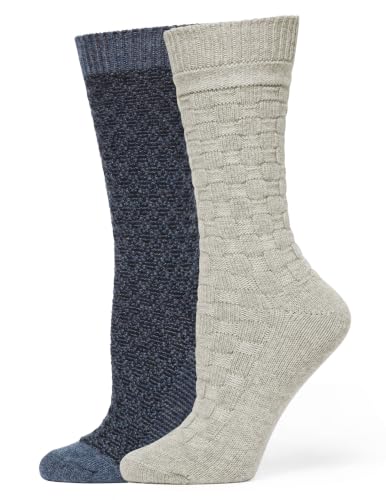 Image of HUE Women's Merino Wool Blend Crew Boot Breathable Natural Temperature Regulating Moisture Wicking Athletic Socks 2 Pair Pack