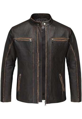 Amaci&Sons Echtleder Jacke Herren Vintage Zipper Lederjacke 9113 Schwarz-Braun XL