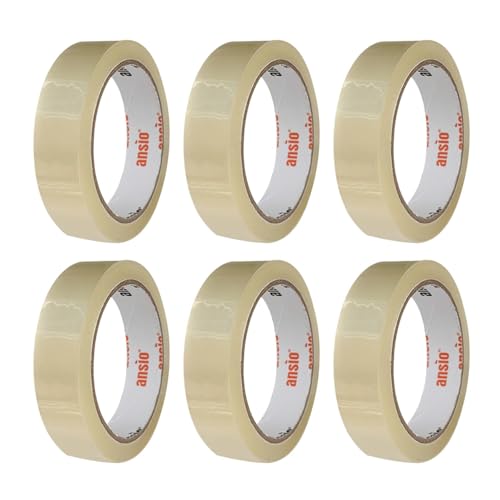 ANSIO Cellotape Clear Packing Tape 24mm x 40m - Pack of 6 Parcel Tape for Easy Secure Packaging