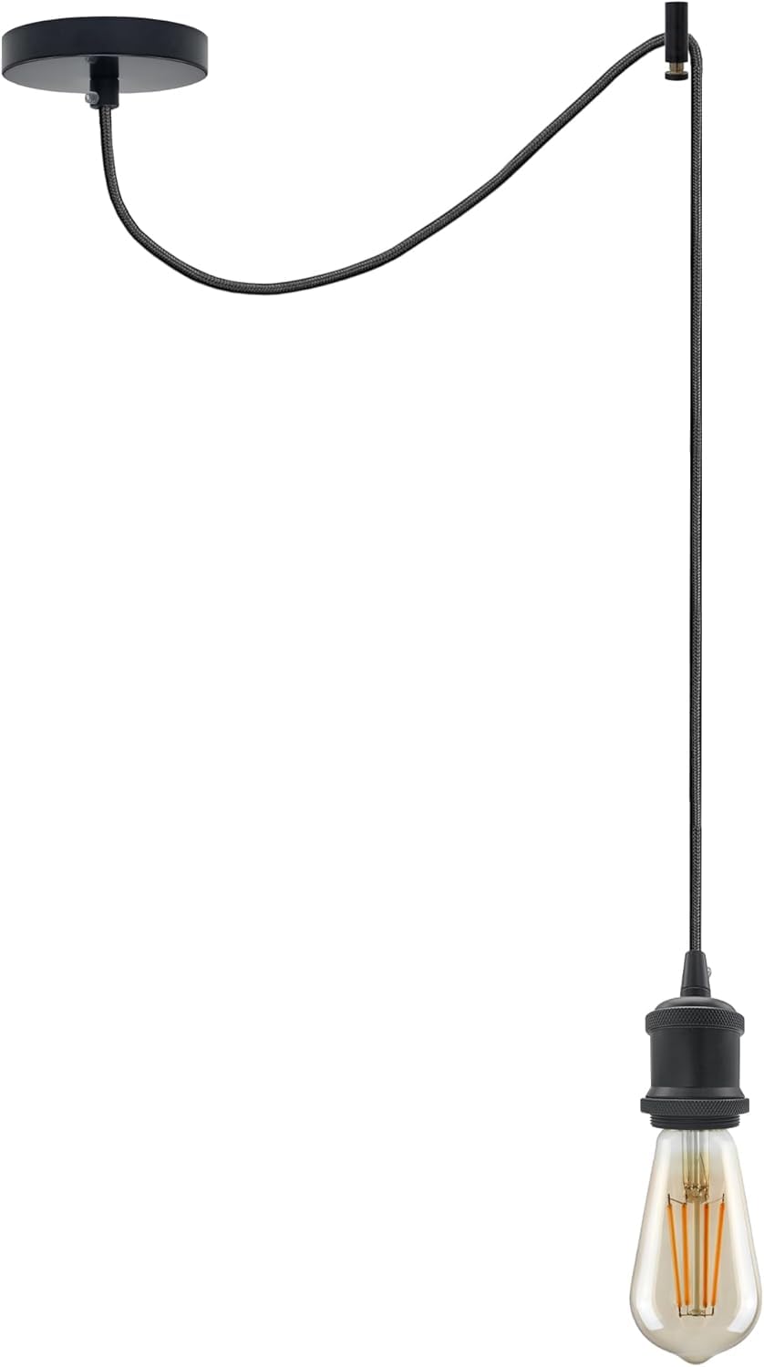 Vintage Industrial Spider Ceiling Hanging Pendant Light Lamp Kit Chandelier 2m Adjustable 3 Core Hanging Lamp Kit E27 Lamp Socket for Special Places (Black, with Bulb)