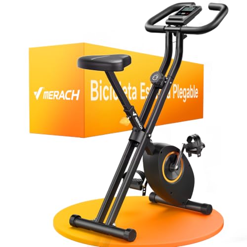 MERACH Bicicleta Estática Plegable, Bicicleta Estatica con Pantalla LCD, Bicicleta de Fitness Magnética para Casa con Asiento Cómodo, Ahorro de Espacio, Entrenamiento Cardio, Capacidad Máxima 136KG