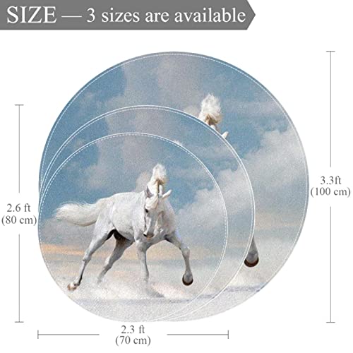 Tapis rond de chambre antidérapant cheval blanc 70cm isolant - 3