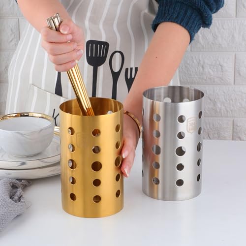TUPMFG Stainless Steel Kitchen Utensil Holder Chopstick Cutlery Holder kitchen Cutlery Drainer Organiser Stand for Forks, Spoons, Knives, Kitchenware Storage - 10 x 17cm (Rose Gold) - Image 2