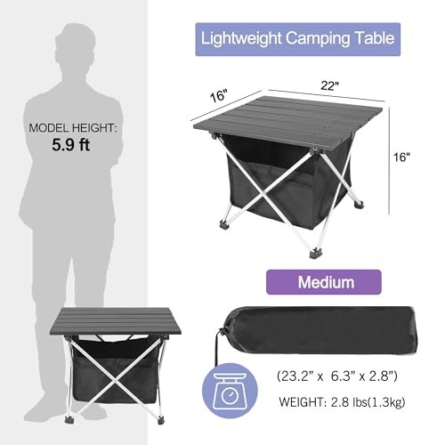 Image of Grope Portable Camping Table Ultralight Aluminum Camp Table with Storage Bag,Beach Table for Sand with Carrying Bag,Prefect for Outdoor,Picnic,BBQ,Cooking,Festival (Black with Storage Bag-M)