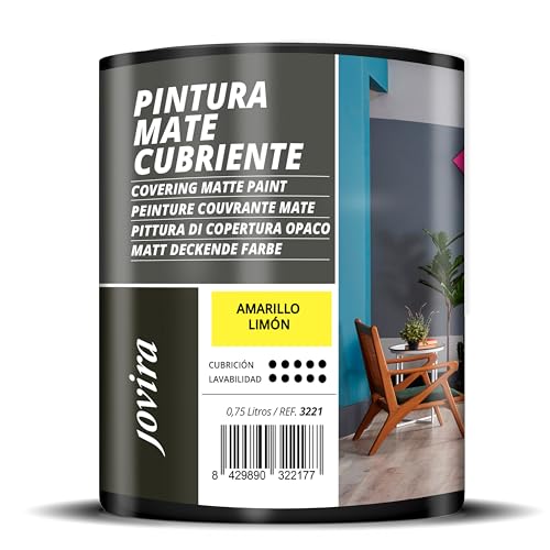 JOVIRA PINTURAS Pintura Mate Cubriente | Colores | Pintura interior-exterior con excelente poder cubriente. (750 Mililitros, Amarillo Limón)-T