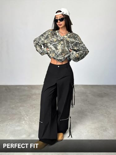 Image of GRECIILOOKS Cargo Pants for Woman | Trousers for Womans |High Waist Cotton Trouser Flared Parachute Pants with Side Pockets |Womens Cargo Pant | Elegant for College & Events (Available in Plus Size)