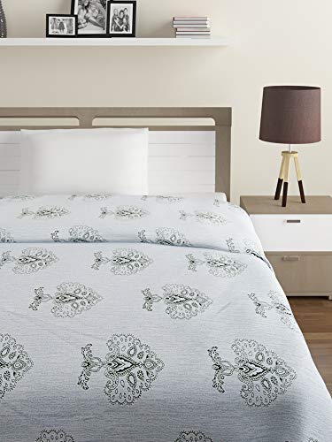 Image of Swayam Ananda-Premium 100% Cotton 200 TC,Microfiber Fill 150 GSM -Floral Pattern-Single Comforter, Grey, Blue