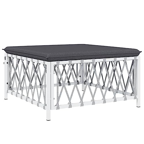 Salon de jardin modulable en acier enduit blanc et coussins gris