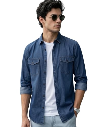 Image of Urbano Fashion Men's Full Sleeve Regular Fit Casual Denim Shirt