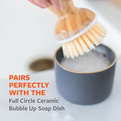 Image of Full Circle Bubbly Palm Brush, Dish Scrub Brush for Nonstick, White, 2pk | Family-safe & formaldehyde-free, with an ergonomic handle for effortless cast iron, nonstick & sink cleanup.