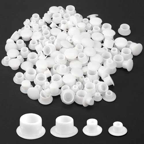 Jeinbuil 120 Stück Abdeckkappen Für Bohrlöcher Kunststoff Lochstopfen Möbel Schraubenabdeckung Lochabdeckung Weiß Bohrloch Abdeckkappen (5mm/6mm/8mm/10mm)