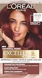 L’Oreal Paris Excellence Universal Nudes Permanent Hair Color, Ammonia Free Hair Dye for Gray Hair Coverage, 4NR Natural Dark Red, 1 Hair Dye Kit